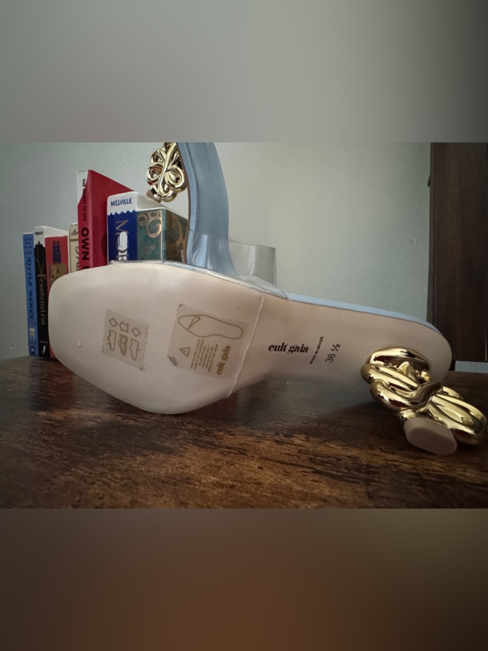 CULT GAIA Clear Strap Light Blue Mule sandal whimsical Gold Heel - never worn - Picture 3 of 3